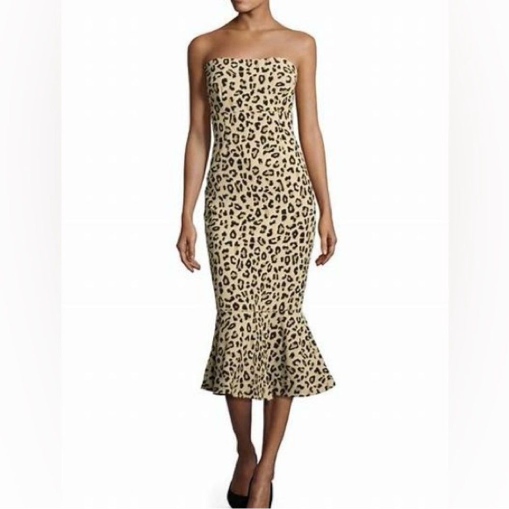 Cinq a Sept Leopard Print Strapless Mermaid Dress